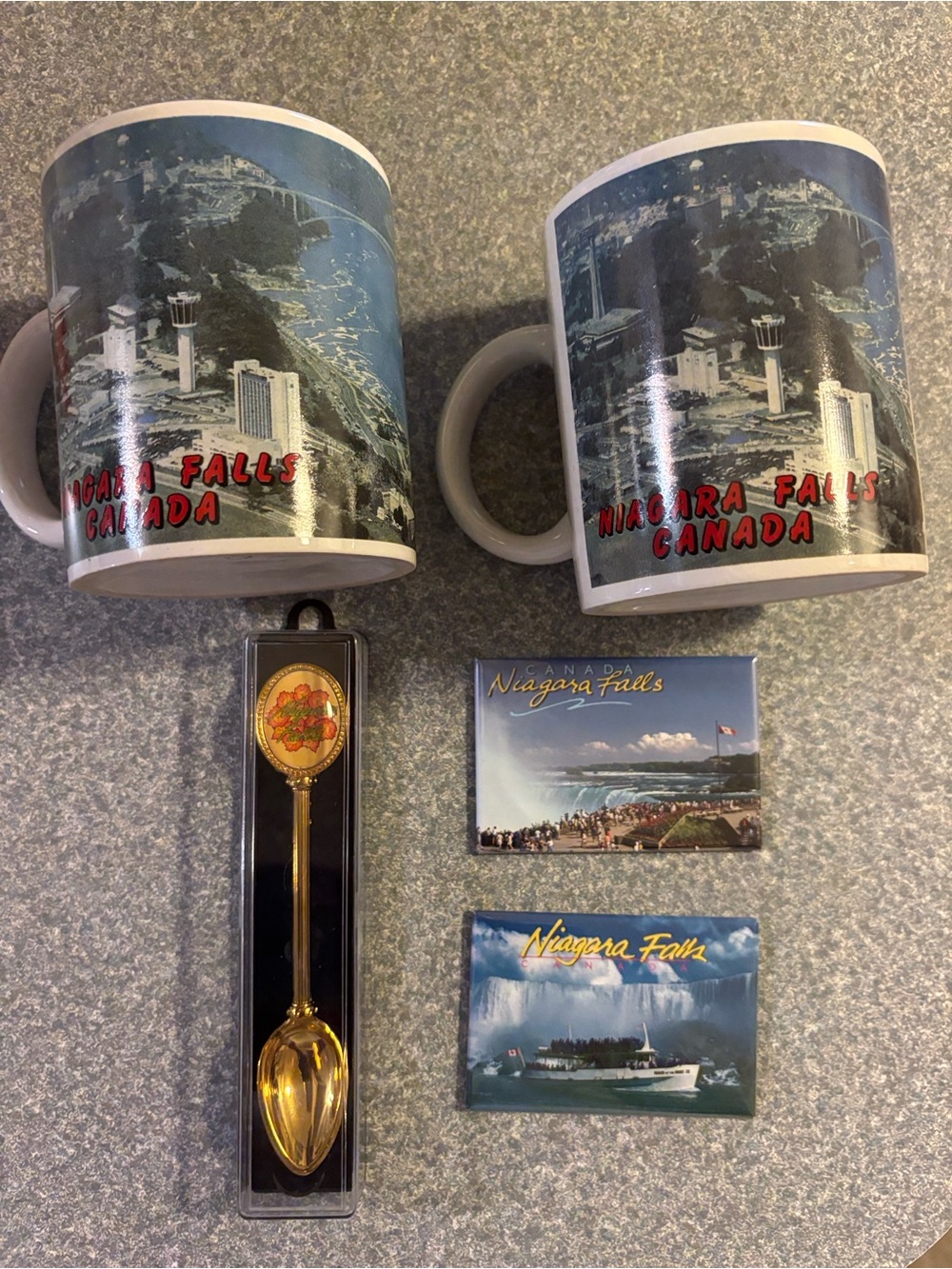 Vintage Niagara Falls Canada Souvenir Mugs, Spoon & Magnets - Blue/White/Gold